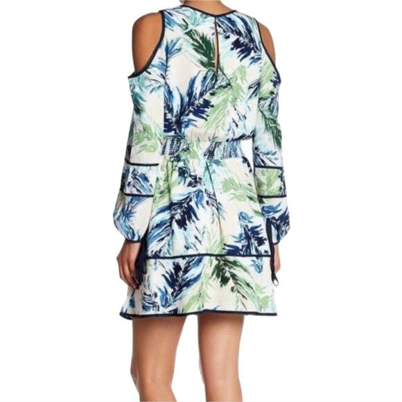 Adelyn Rae Ivory Green Cold Shoulder Printed Dress Women's Size Med New - Picture 2 of 10